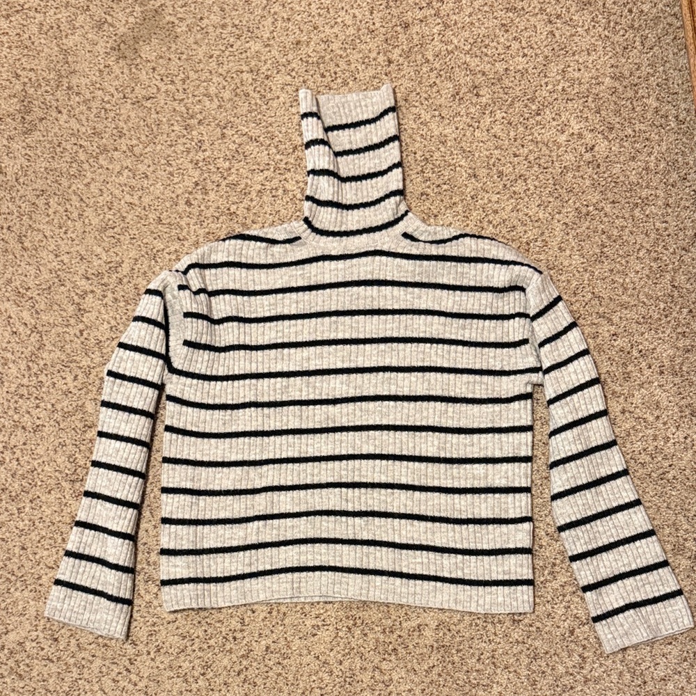 H&M Striped Turtleneck Sweater in Gray and Black